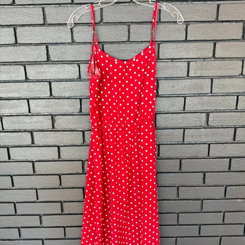 Red Polka Dot Midi Dress Lightweight Spaghetti Strap Sundress